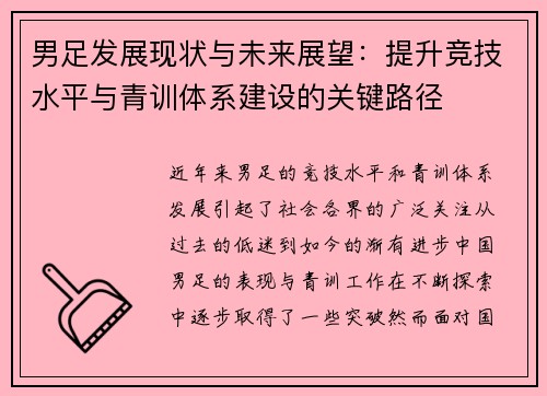 男足发展现状与未来展望：提升竞技水平与青训体系建设的关键路径